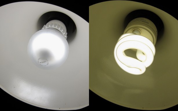 Using the same camera settings, the LED is much closer to an incandescent